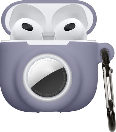 kwmobile oordopjes case geschikt voor Apple Airpods 4 hoesje - Oortjes cover met AirTag houder - In-ear koptelefoon hoes - Silicone in lavendel