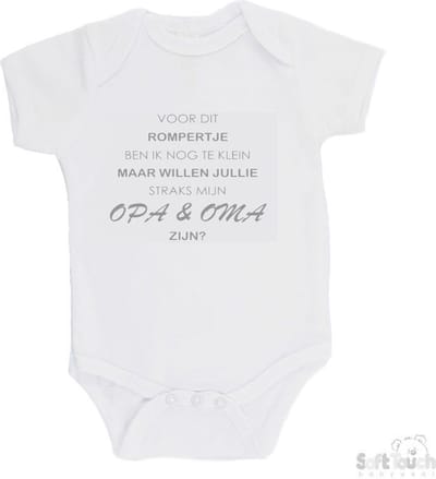 100% katoenen Romper "Voor dit rompertje ben ik nog te klein maar willen jullie straks mijn opa & oma zijn" Jongens Katoen Wit/grijs Maat 56/62