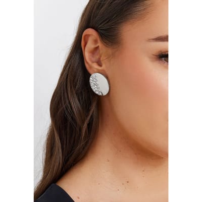 Yours Ronde Schijfoorbellen Met Diamantjes In Zilversize One Size