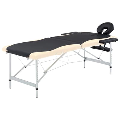 vidaXL - Massagetafel - inklapbaar - 2 - zones - aluminium - zwart - en - beige