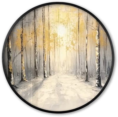Poster in lijst Rond - Fotolijst 60x60 cm - Posters - Winter - Abstract - Sneeuw - Natuur - Zon - Ronde posterlijst zwart - Decoratie - Wanddecoratie woonkamer - Muurdecoratie slaapkamer