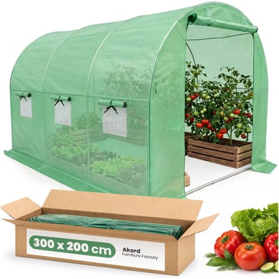 Kweekkas met oprolbare kasdeur / Tuinkas met 6 Vensters / Foliekas / Groen / 200x300x200 cm