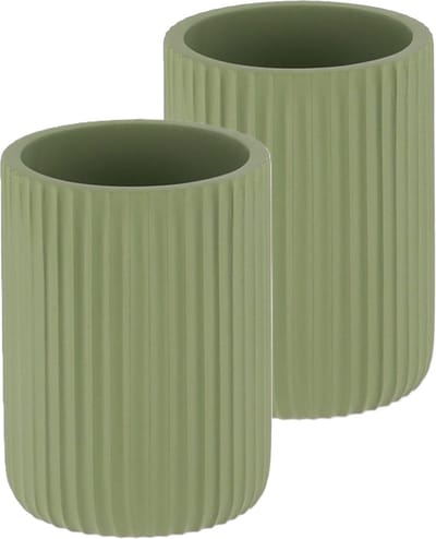 Tendance Tandenborstelbeker 101 series - groen - geribbeld - PS - 2x - badkamer