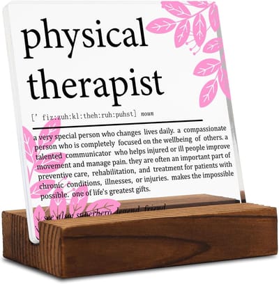 Bureau Decoratie - Waarderingsgeschenk - Fysiotherapie - Acryl met houten basis - 10 x 10 cm - Transparant