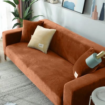 Fluwelen Elastische Bankhoezen 1/2/3/4 Zitplaatsen Effen Bankhoes L-vormige Bankhoes Beschermer Bankhoezen 1 SEAT (90-140CM) brown