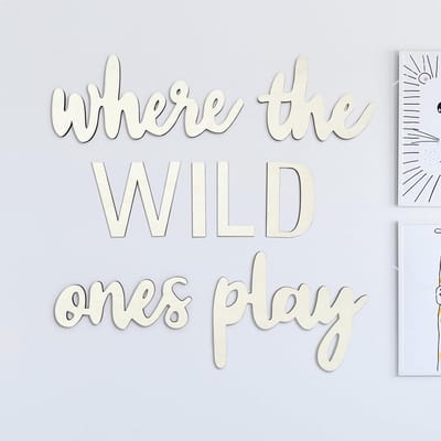 5-delige Houten Wanddecoratie voor Kinderkamer 'Waar Wilde Mensen Spelen'
