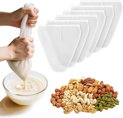 Herbruikbare Notenmelkzakken voor Amandelmelk, Hazelnutmelk, Zelfgemaakte Kaas en Sap - 6 Stuks, Driehoekige Vormen, Ideaal voor Groente- en Fruitjuices
