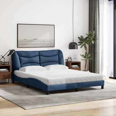 vidaXL - Bed - met - matras - "Hvar" - stof - blauw - 160x200 - cm