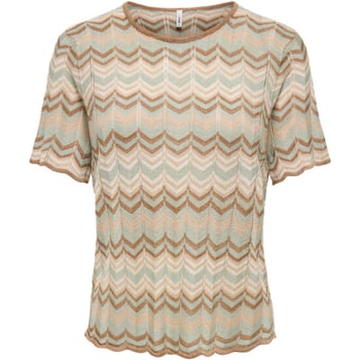 Only Only ONLASTER T-shirt - Dames Korte mouw - Foxtrot Jadeite/Pale L/Humus/Gold Glitter