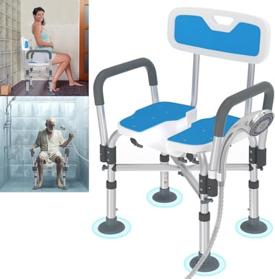Douchestoel met Antislip - Toiletstoel - Badkamerstoel met Rugleuning & Armsteun - Douchezitje