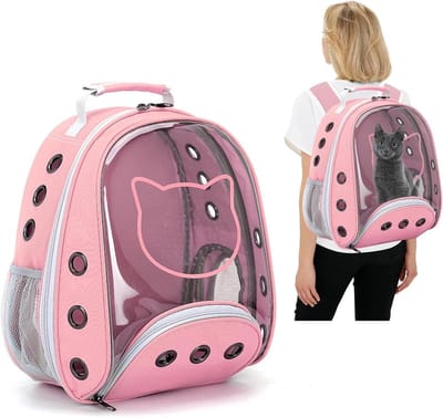 Draagrugzak voor huisdieren - Reisrugzak kat - Veilig transport - Transparant capsulevenster - 35x29x40 cm - Roze