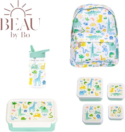 Bundel A Little Lovely Company Back to school set - Rugzak/Drinkfles/4 Snackdozen/Bentobox - Jungle