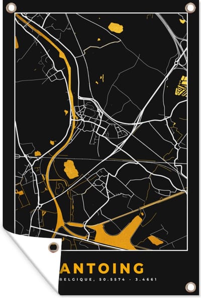 Muurdecoratie Antoing - Goud - Kaart - Plattegrond - Stadskaart - 120x180 cm - Tuinposter - Tuindoek