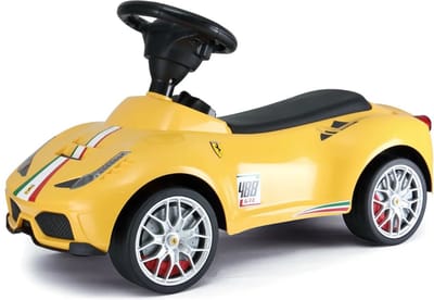 Ferrari 488 Loopauto 1 tot 3 jaar – Officieel Gelicentieerde Luxe Loopwagen met Lederen Zitje – Babyauto met Claxon, Opbergbox & Anti-kantel Systeem – Geel