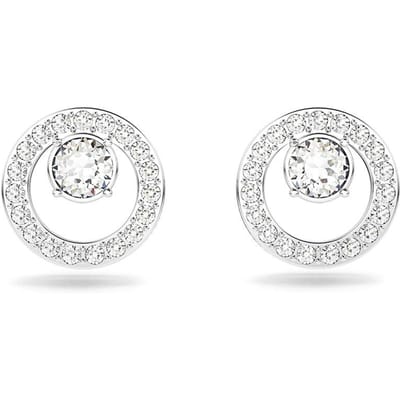 Huitan Boucles d'oreilles exquises en forme de cercle pour femmes, entièrement pavées de cristaux brillants et de zircone cubique, simples et élégantes, bijoux d'oreille pour filles white
