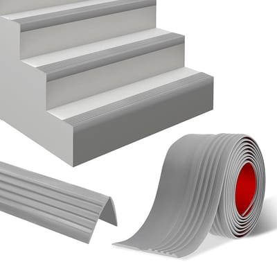 Set van 2 stuks Griepvoetbakje voor trap Profiel loopneus rubber 3m L 50×25mm antiderapant sticker grijs