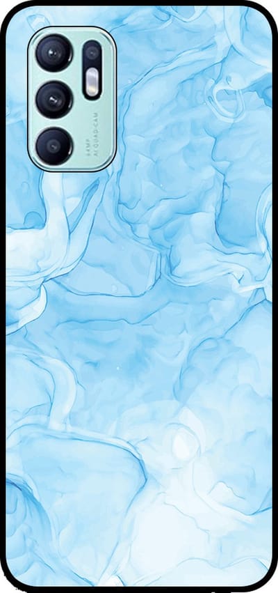 Smartphonica Telefoonhoesje Geschikt voor Oppo Reno6 4G met marmer opdruk - TPU backcover case marble design - Lichtblauw geschikt voor Oppo Reno6 4G