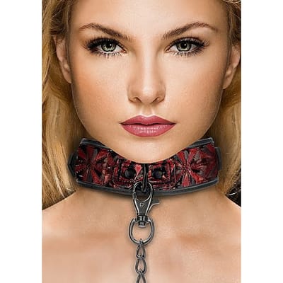 Ouch!  Luxury Collar with Leash - Burgundy
