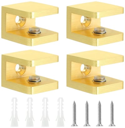 Dailygoods- Plankbeugels 4 stuks - Verstelbare Glasklemmen - Messing met Rubberen Pads - Niet-boren Planksteunen - Geschikt voor 8-10 mm Glas - Totale Dikte 18,5 mm