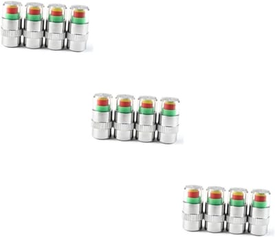 Bandenspanningssensoren - Ventieldopjes - Bandenspanning controleren - Visuele kleuraanduiding - 12 stuks - Zilverkleurig