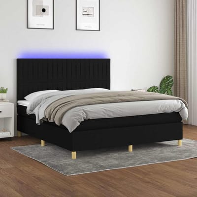 vidaXL - Boxspring - met - matras - en - LED - stof - zwart - 180x200 - cm
