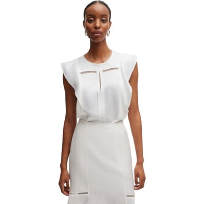 Boss Damesblouse met sleutelgat en normale pasvorm en ruches (Wit)