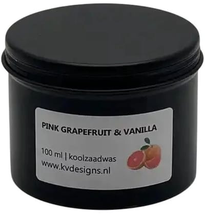 Geurkaars 100ml – Pink Grapefruit & Vanilla – Handgemaakt van Koolzaadwas – 40 branduren – KV DESIGNS