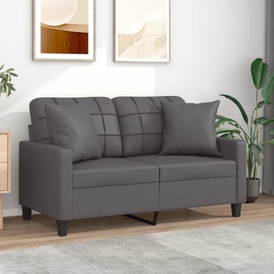 vidaXL - Tweezitsbank - met - sierkussens - 120 - cm - kunstleer - grijs
