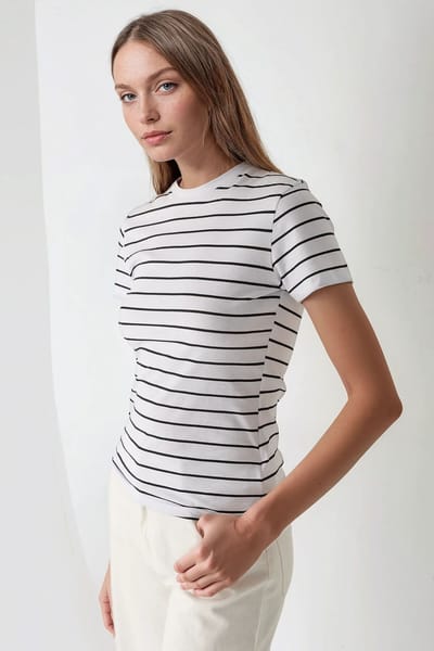 Gestreepte Crew Kraag T-shirt