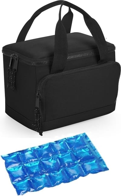 Kleine koeltas/lunch tas - incl. koelelement - 24 x 17 x 17 cm - 2 vakken - zwart