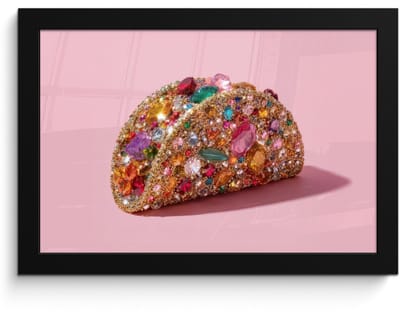 Poster in lijst - Fotolijst 30x20 cm - Posters - Taco - Kleurrijk - Edelstenen - Goud - Posterlijst zwart - Decoratie - Wanddecoratie woonkamer - Muurdecoratie slaapkamer