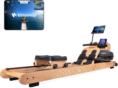 VirtuFit Elite Roeimachine met Waterweerstand - Eikenhout - Ruimtebesparend - Bluetooth - Kinomap & EXR Compatibel - Roeitrainer - Roeiapparaat