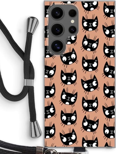 Case Company® - Hoesje met koord geschikt voor Samsung Galaxy S24 Ultra hoesje met Koord - Kat - Telefoonhoesje met Zwart Koord - Bescherming aan alle Kanten en Over de Schermrand