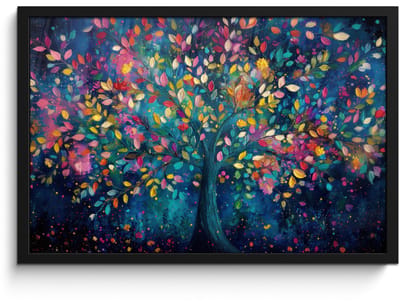 Poster in lijst - Fotolijst 60x40 cm - Posters - Kleurrijk - Boom - Magisch - Abstract - Posterlijst zwart - Decoratie - Wanddecoratie woonkamer - Muurdecoratie slaapkamer