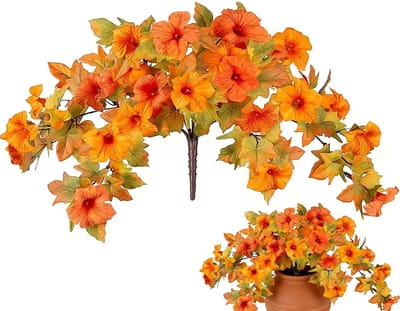Kunstplant Petunia - 12 petunia's - Kunst Hangplant Petunia - Oranje Kunstbloemen - Kunstmatige hangplant - Kunstbloemen Hangtak - Nepplanten - Kunstbloemen - Binnen & Buiten - Onderhoudsvrij - Koningsdag Tuindecoratie - Feestelijke tuindecoratie