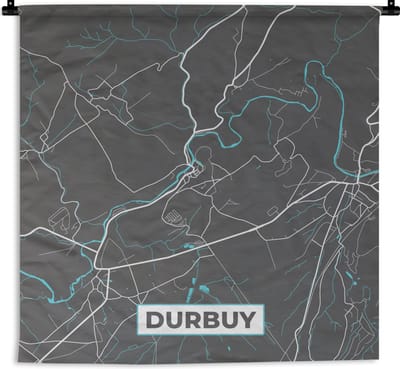 Wandkleed - Wanddoek - Kaart – Plattegrond – Stadskaart – Durbuy – België - Grijs - 180x180 cm - Wandtapijt