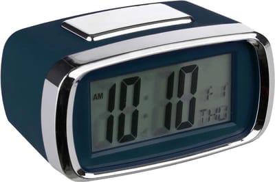 Atmosphera Tafelklok/wekker/alarmklok Snooze - blauw/zilver - kunststof - 10 x 6 cm - Digitaal/led - batterij voeding