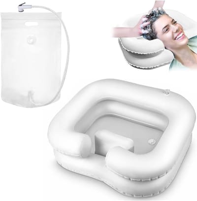 Opblaasbare haarwastafel met afvoerslang en douchekop voor bedlegers en zwangere vrouwen, ideaal voor haren wassen in bed en mobiele verzorging
