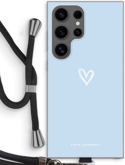 Case Company® - Hoesje met koord geschikt voor Samsung Galaxy S24 Ultra hoesje met Koord - Klein Hart Blauw - Telefoonhoesje met Zwart Koord - Bescherming aan alle Kanten en Over de Schermrand