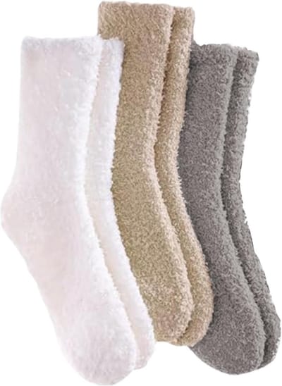 Koraalfleece sokken - 3 paar warme huissokken - pluizige knuffelsokken - dikke stoppersokken - kerstcadeaus voor vrouwen - lichte kleur - maat L.