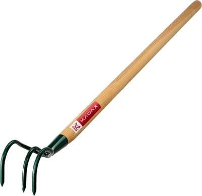KADAX mest, jachtrubber met 3 tanden, onkruidhaak, kleine bloemklauw met steel, tuinaccessoires van metaal, tuinhak voor het losmaken van de grond, cultivator voor tuin, onkruid (groen)