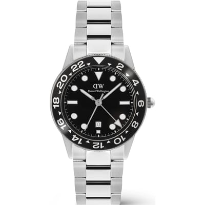 Daniel Wellington DW Watch Iconic GMT Link Black Ceramic Bezel Silver 40mm