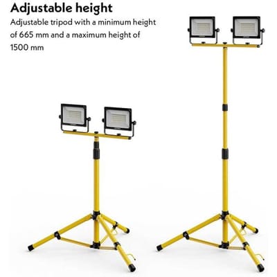 HOFTRONIC LED Bouwlamp op statief - 6500K - 2x50W - 5000lm - Incl. 3m kabel met stekker - Verstel- en kantelbaar - IP65 - 25.000 branduren - 2 jaar