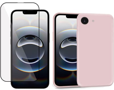 ChiGuard Suède Hoesje & Screenprotector geschikt voor iPhone 16e –Full Cover Gehard Glas – Back Cover Case Roze