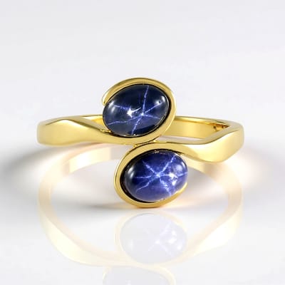 Cavill - Moderne Zilveren Ring 925 Sterling - 2 Blauwe Ster Saffieren 2,57 ct - Ovaal Cabochon - Asymmetrisch Design - Sieraden Cadeau