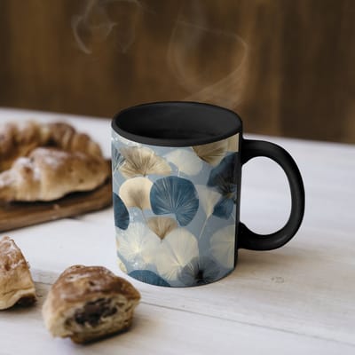 Magische Mok - Foto op Warmte Mokken - Koffiemok - Bladeren - Abstract - Goud - Blauw - Magic Mok - Beker - 350 ML - Theemok
