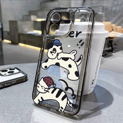 Coque de téléphone Chat Mignon Animal Dessin Animé Pour iPhone 13 Coque iPhone 11 12 14 15 16 Pro Max XS XR 7 8 Plus SE Silicone Souple Transparent For iPhone 15 white