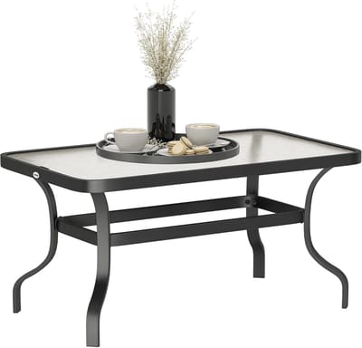Tuin Salontafel - Buiten Tafel - Ontspannen Buiten - Gehard Glas Blad - 95 x 55 x 46 cm - Zwart