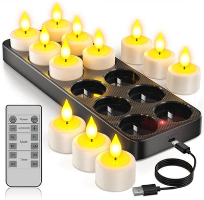 Oplaadbare Theelichtjes - LED Kaarsen - Sfeerverlichting Creëren - Met Timer & Afstandsbediening - 12 stuks - Ivory Wit
