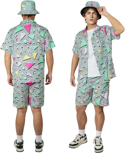 Retro 80-90s Outfit voor Volwassenen, 3-delig Hip Hop Kostuum met Knopen, Perfect voor Disco Themafeesten, Strandfeesten en Muziekfestivals (XL)
